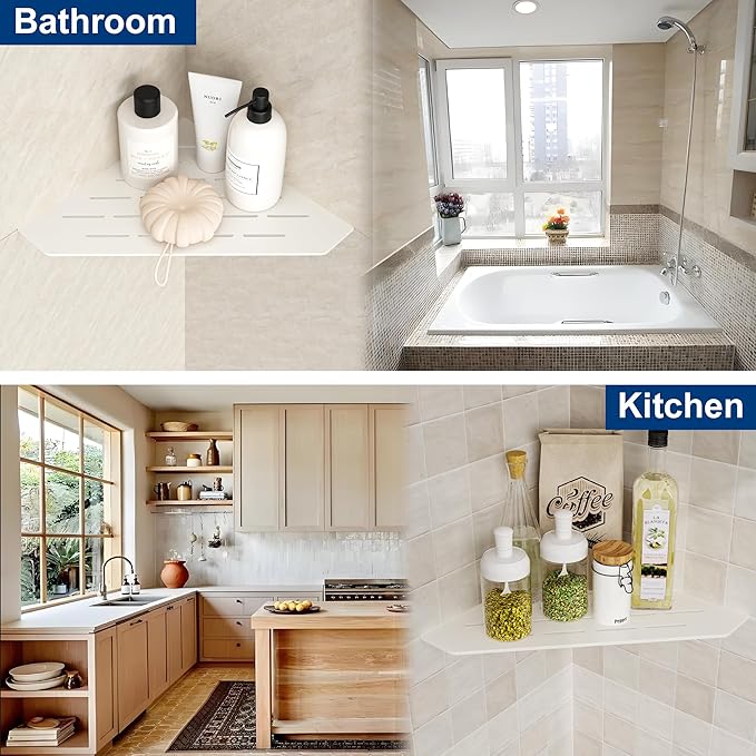 10 in White Corner Shelf, Floating Corner Shelf for Tile Wall, Tile Shower Shelf, 304 Stainless Steel Wall Storage Shelves for Bathroom, No Drilling