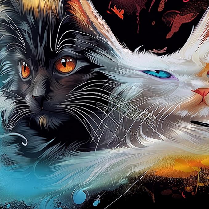 AILONEN Cute Cat Shower Curtain Set, Black White Cat Waterproof Fabric Shower Curtain for Kids Boys Girls,Headphones Kitty Shower Curtain for Bathroom with Hooks,72" W*84" H