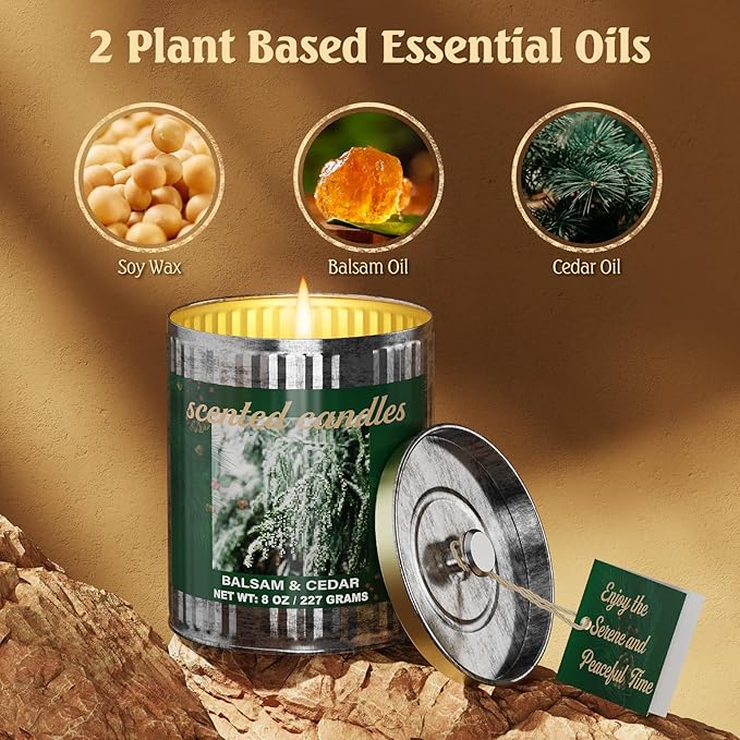 Vintage Scented Candles Gift Set (2 x 8 oz) - Balsam Cedar Aromatherapy Candle, Natural Soy Wax Candle, (2 x40) Hours Burn, 8% Fragrance Oil, Holiday Gifts for Home Decor, Relaxation & Christmas