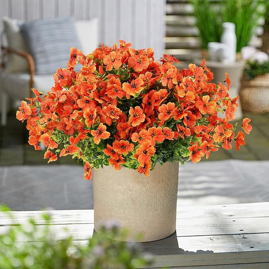 Artificial Flowers for Outdoors, 12 Bundles Artificial Plants & Flowers Outdoor, UV Resistant Faux Flowers Silk Fake Flower for Outside Porch Pot Window Garden Planter Decoration (Orange)