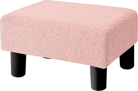 BRIAN & DANY Small Foot Stool Ottoman, Footstool with Legs, Teddy Velvet Foot Rest for Living Room, Bedroom and Office, Pink