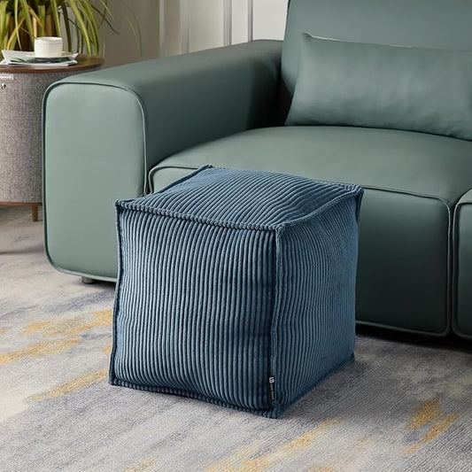 Louis Donné Unstuffed Pouf Ottoman Square Stylish Storage Empty Footrest Pouf Cover for Organizing and Decluttering Extra Clothes Blankets and Kids' Toys Greyish Blue (Only Cover)