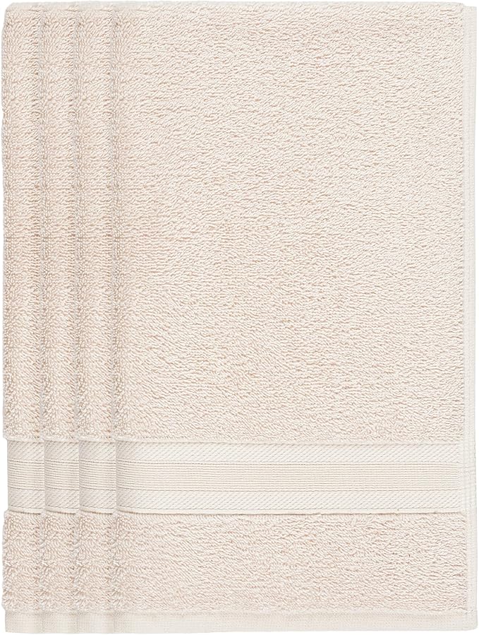 Quick-Dry, Soft & High Absorbent Fingertip Towels for Bathroom Cotton Soft Feel Fingertip Towels 11"x17" | Daily Use 100% Cotton Towels for Bathroom, Gym & More | (4 Pcs, Ivory Lace)