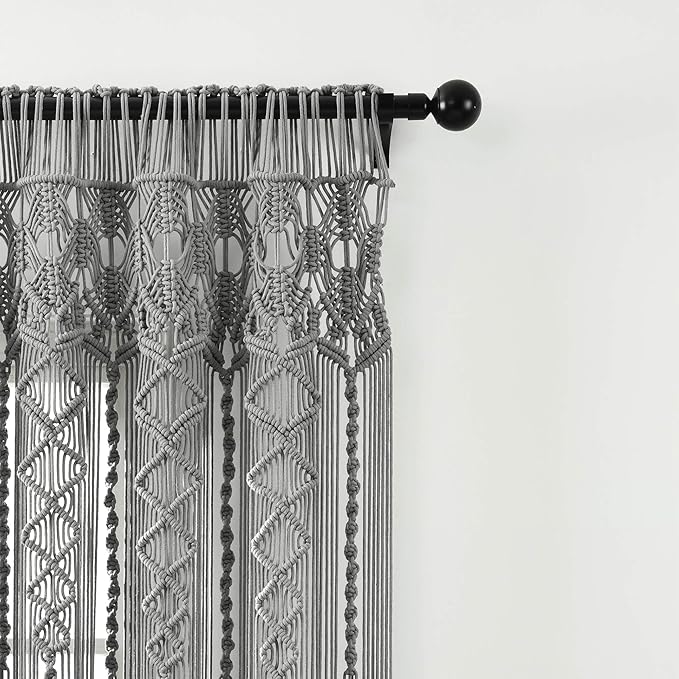 Lush Decor Boho, Textured Macrame Cotton Window Curtain Panel, 40" W x 84" L, Gray Wine Wall Decor, Room Divider