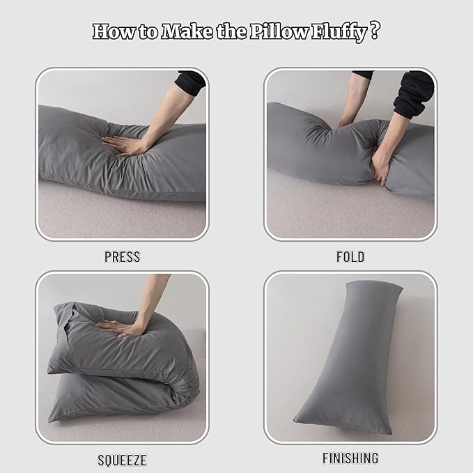 Ubauba Memory Foam Body Pillow with Cover, Full Large Body Pillows Insert for Adults with Envelope Closure Pillowcase, Firm & Fluffy Long Bed Pillows for Sleeping (20x54 inch, Dark Grey)