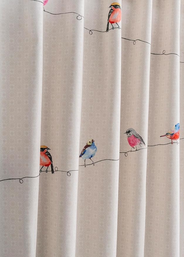 Maison d' Hermine Curtains for Living Room 100% Cotton 124 inch Length Two Panels Light Filtering Curtains for Bedroom Windows with Rod and Loop Pockets Drapes (Birdies On Wire, 50" W x 124" L)