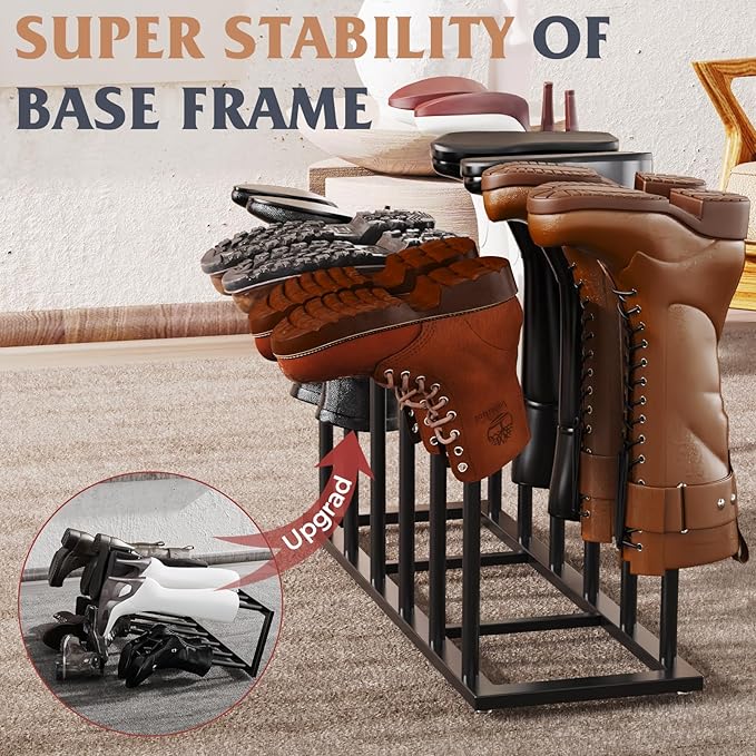 Boot Rack, 19.5 Inches Boot Rack Organizer Tall Boots, Stainless Steel Boot Storage Holder, Free Standing Boot Racks for 6 Pairs Entryway, Closet, Black