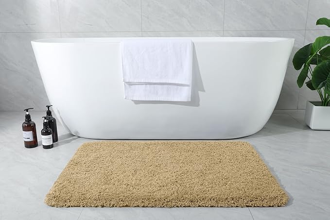 AROGAN Luxury Long Bathroom Runner Rug, 24x17 Inch Thick Soft and Absorbent Non Slip Bath Mat, Rubber Backing Quick Dry Rugs Carpets, Machine Washable Plush Mats for Shower Floor, Beige