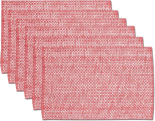 Sweet Home Collection 100% Cotton Placemats for Dining Room Rectangle Two Tone Woven Fabric 13" x 19" Soft Durable Table Mat Set, Set of 6, Pink