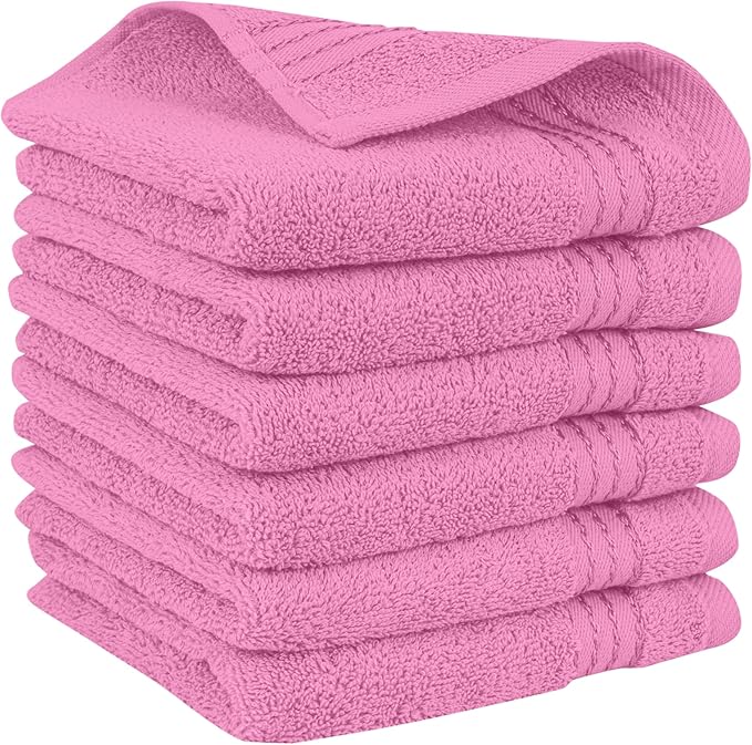 Elegant Comfort Premium Turkish Cotton 6 Pack Washcloths Set - 13 x 13 inch, Luxurious Hotel Spa Quality 100% Turkish Cotton 6PC Washcloth Set - Highly Absorbent - Soft Bathroom Towels, Light Pink