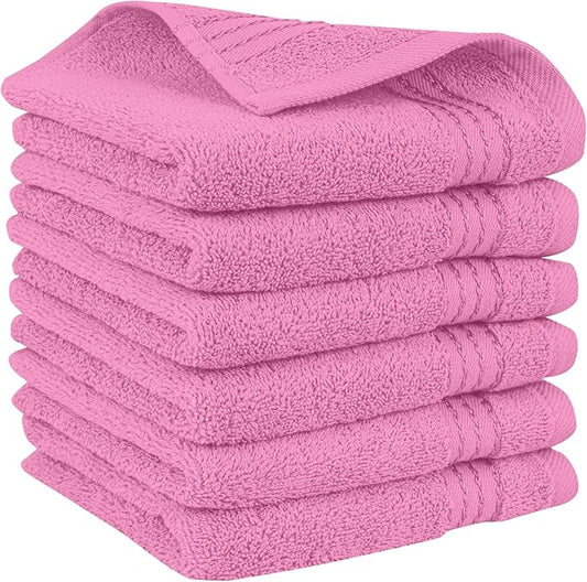 Elegant Comfort Premium Turkish Cotton 6 Pack Washcloths Set - 13 x 13 inch, Luxurious Hotel Spa Quality 100% Turkish Cotton 6PC Washcloth Set - Highly Absorbent - Soft Bathroom Towels, Light Pink