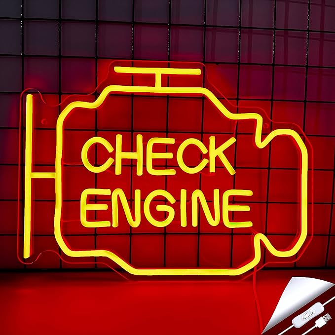 Check Engine Neon Sign,Garage Decor, LED Neon Signs for Wall Decor, Custom Neon Signs for Auto Room Garage Repair Shop Gaming Room,Gifts for Husband Boyfriend Lover(15.7x11.8in)
