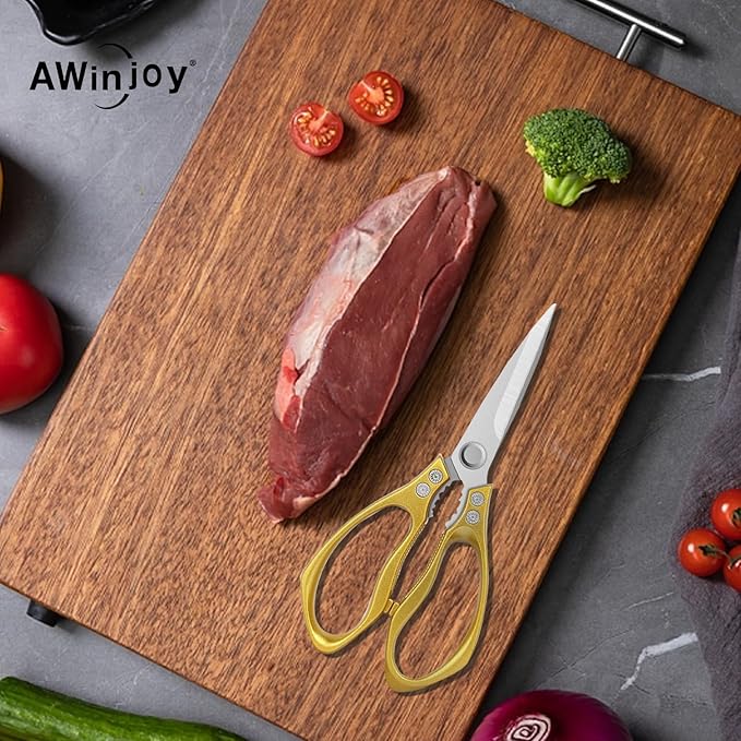 Kitchen Scissors, Heavy Duty Sharp Kitchen Shears, Dishwasher Safe, Multipurpose Cutting Scissors for Kitchen, Meat, Chicken, Fish, Poultry, Herbs, Bread, Kitchen Gadgets, Gift (Gold)