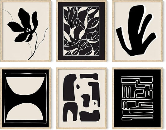 HAUS AND HUES Abstract Art Wall Decor - Set of 6 Modern Art Gallery Display, Abstract Minimalist Wall Art, Mid Century Modern Artwork, Modern Art Wall Decor Neutral Art (Beige Frame, 16x20)
