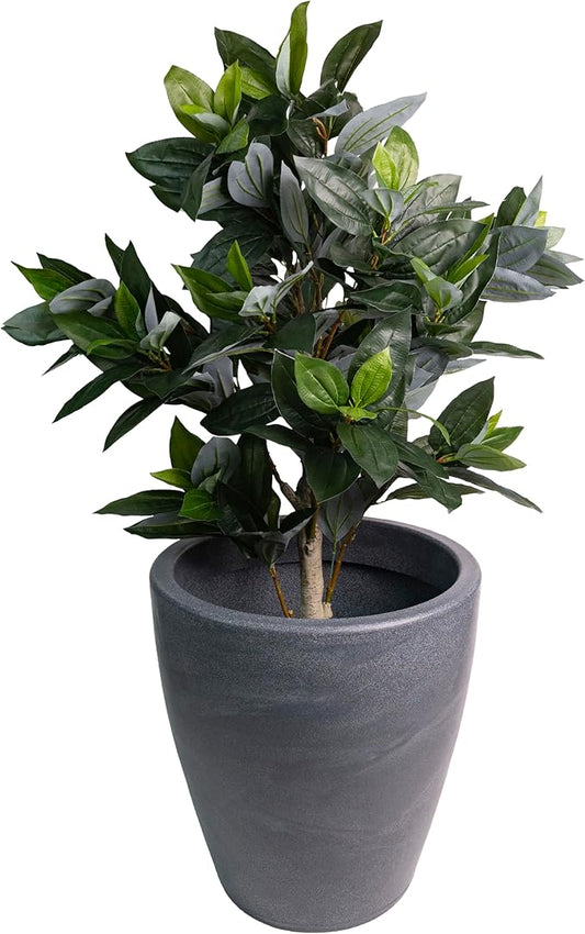Elly Décor 23 inch Planter for Garden with Drainage, Large Round, Lightweight & Extremely Durable, Deck Indoor/Outdoor Plastic Pot, 23.6" x 21.6"x14, Granite Gray