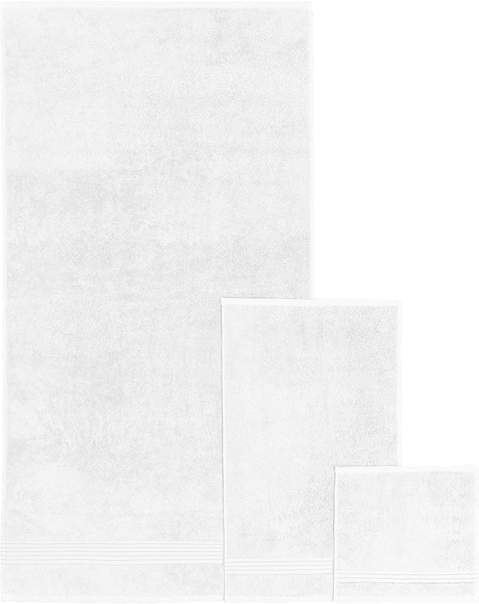 Elegant Comfort Premium Cotton 6-Piece Towel Set, Includes 2 Washcloths, 2 Hand Towels and 2 Bath Towels, 100% Turkish Cotton - Highly Absorbent and Super Soft Towels for Bathroom, White