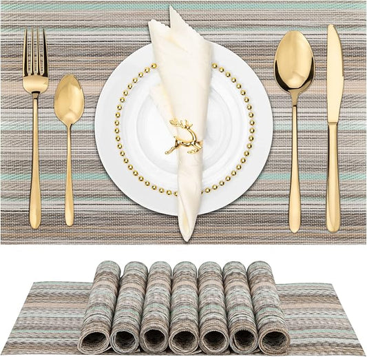 Winknowl Placemats, Washable Vinyl Woven Indoor and Outdoor Heat Stain and Water Resistant Elegant Table Mats for Dining Table Set of 8 (Teal Green)