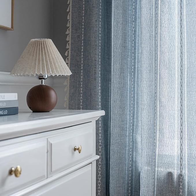 ColorBird Boho Curtains 2 Panels 108 Inches Long Blue Southwest Farmhouse Curtain for Living Room Door