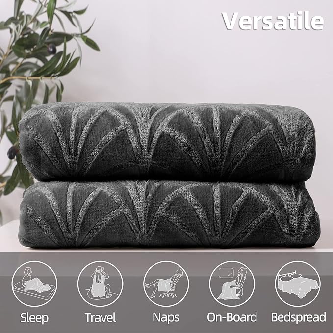 Whale Flotilla Flannel Fleece Twin Size Blanket for Bed, Soft Fluffy Velvet Bedspread Coverlet with Decorative Vintage Pattern for All Season, Warm and Lightweight, 90x66 Inch, Dark Grey