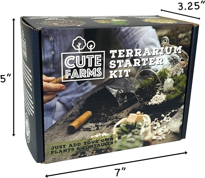 Cute Farms Terrarium Starter Kit | Moss, Vermiculite, Soil, Plant Food, Brush, Build and Care Guide | DIY Succulent Terrarium Kit for Adults and Kids
