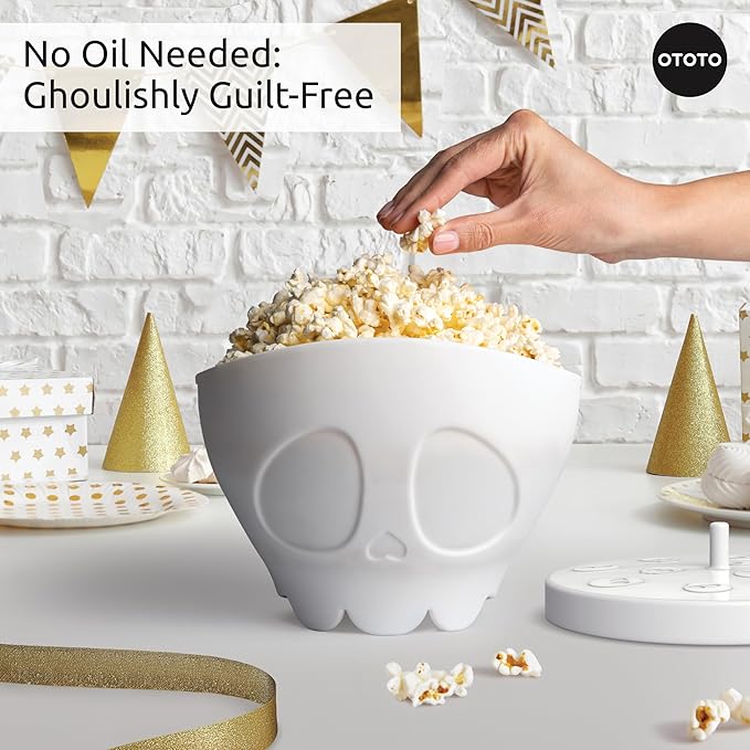 OTOTO New Scary Poppings Microwave Popcorn Popper - Gothic Popcorn Microwave Popper, Silicone Microwave Popcorn, Collapsible Bowl Popcorn Bowls, Halloween Goth Accessories Goth Gifts (White)