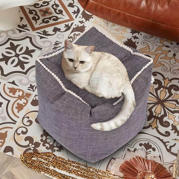 Louis Donné 45x45 Small Square Foot Rest Pouf Cover - Stool Cover for Ottoman, Washable Pet Friendly Storage Bag for Clothes Toys, Breathable Eco-Friendly Durable Wrinkle Resistant Boho Cotton