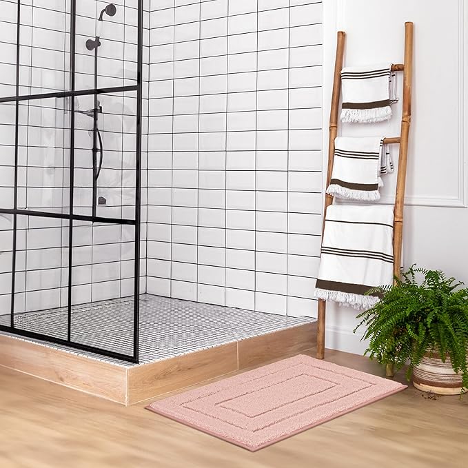 GRANNY SAYS Pink Bathroom Rugs Non Slip Washable, 24"x 36", Soft Bath Mats for Bathroom, Microfiber Shag Rug, Absorbent Bath Floor Mat, Large Bath Rug for Shower, Tub, Bedroom