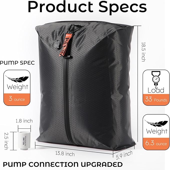 Vacuum Bags for Travel Luggage with Wireless Pump, Revolutionary Reusable Compression Bags for Carry On Suitcases and Backpack, Vacuum Seal Packing cube for Cloth Packing (1PC + PUMP)