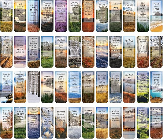 Zonon 48 Pcs Bible Verse Magnetic Bookmarks, Inspirational Scripture Christian Book Markers Religious Motivational Encouragement Flower Page Clips Presents for School Supplies(Forest Style)