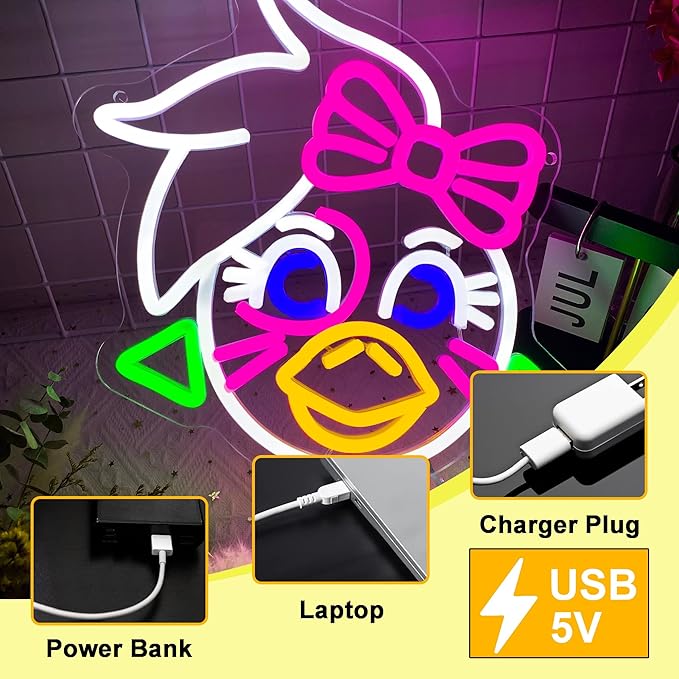 Anime Cartoon Butterfly Bunny Neon Signs for Wall Decor, Gaming Room Decor, USB Dimmable Anime Game Neon Light for Man Cave Kids Room Bedroom Bar Birthday Fan Gifts