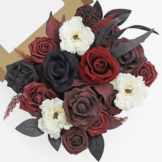 MISSPIN Artificial Flowers DIY Box Set Fake Roses Bouquet Bridal Wedding Flowers Colorful Centerpiece Table Decorations Boho Faux Floral with Stems Arrangements for Cake Home Party Indoor Outdoor