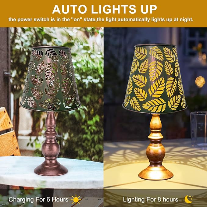 Pearlstar Solar Table Lamps - Leaf Garden Waterproof Cordless Solar Table Lamps for Patio Garden Pathway Yard