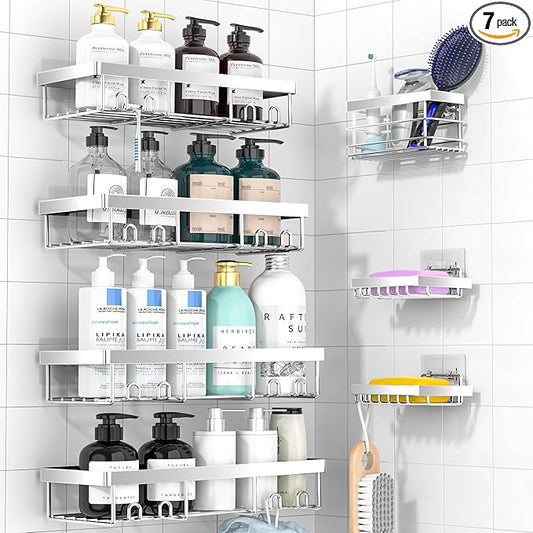 Moforoco Silver 7 Pack Shower Organizer Caddy (Silver)