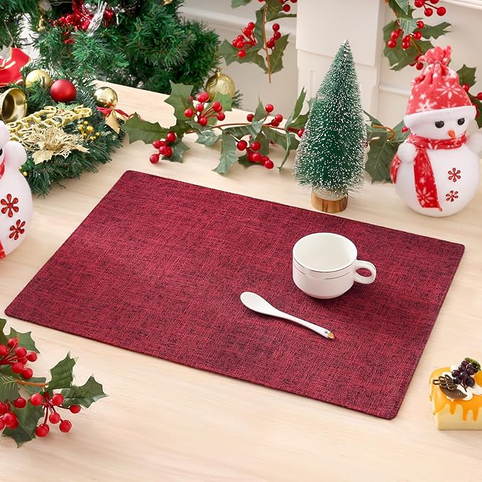 homing Red Cloth Placemats Set of 4 – Cotton Linen Blend Washable Farmhouse Dining Table Mats for Christmas, Easy to Clean, 13 x 19 Inch