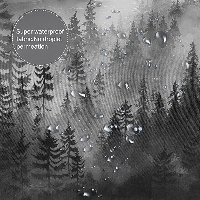 Foggy Mountain Shower Curtain Sets ature Woodland Forest Shower Curtains with 12 Hooks (Forest, 72" x 72")