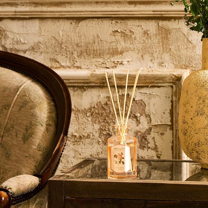 Airkeep Reed Diffuser Set-6.09 oz (180ml) Rose Bulgarian Scented Diffuser with 8 Reed Sticks Home Fragrance Oil Diffuser for Bathroom Shelf Decor