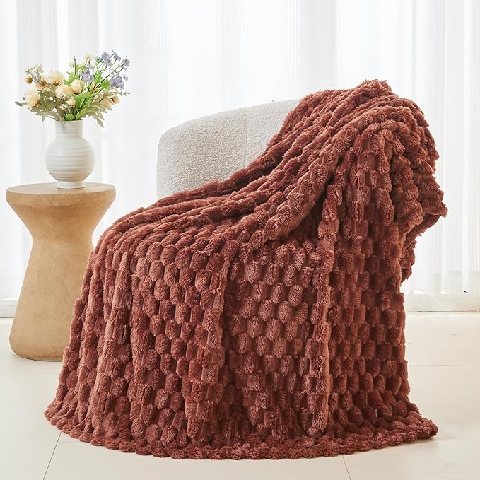 NEWCOSPLAY Super Soft Twin Blanket Coffee Premium Silky Flannel Fleece 3D Clouds Stylish Jacquard Lightweight Bed Blanket All Season Use 350GSM (Coffee, Twin(60"x80"))