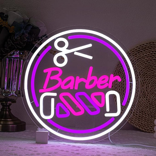 Barber Neon Sign for Barber Shop Decor Colorful Neon Light Round LED Neon Sign USB Powerd LED Neon Light for Decorating Barber Shop Hair Salon Barber Shop Beauty Studio
