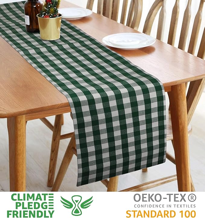 Urban Villa Christmas TableRunner 100% Cotton Fused Table Runner 14''x72'' Over Sized Hunter/White Table Runner Buffalo Check TableRunner Heavier Quality