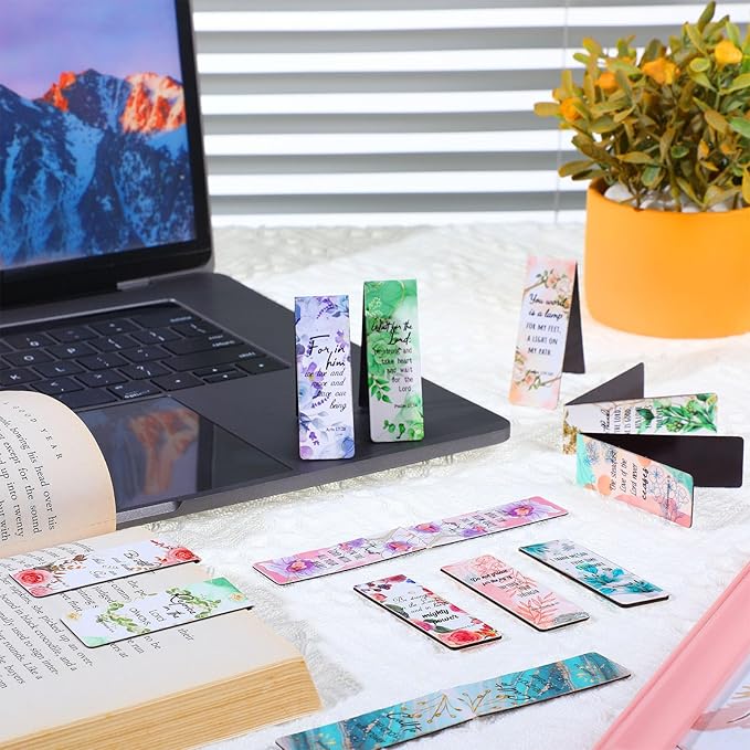 Zonon 48 Pcs Bible Verse Magnetic Bookmarks, Inspirational Scripture Christian Book Markers Religious Motivational Encouragement Flower Page Clips Presents for School Supplies (Stylish Style)