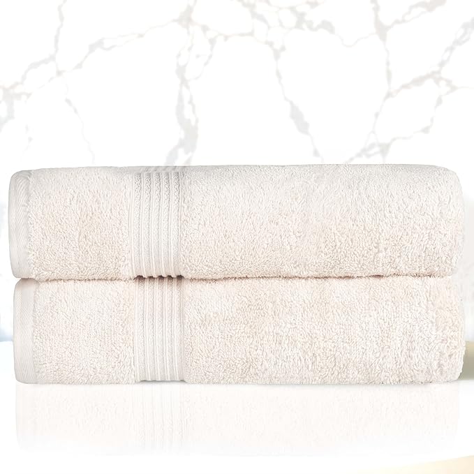 Superior Egyptian Cotton Bath Towel Set, Home Bathroom Towels, Master, Guest Bath, Decor Essentials, Quick Dry, Absorbent, Large Body Towels, Spa, Hotel, Resort, Adult, Kids, Set of 2, Ivory