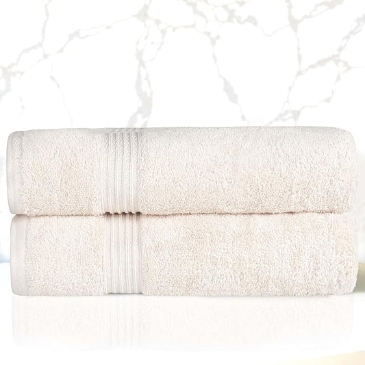 Superior Egyptian Cotton Bath Towel Set, Home Bathroom Towels, Master, Guest Bath, Decor Essentials, Quick Dry, Absorbent, Large Body Towels, Spa, Hotel, Resort, Adult, Kids, Set of 2, Ivory