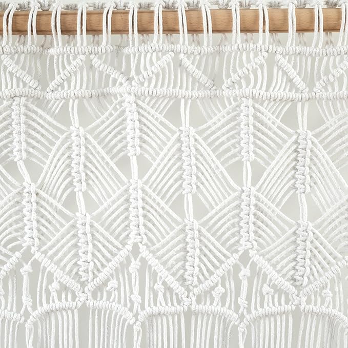 Lush Decor Boho Macrame Tassel Cotton Valance/Kitchen Curtain/Wall Decor, 30" L x 40" W, White