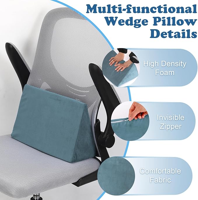 Small Wedge Pillow, Wedge Pillow for Bed Sores, Positioning Pillow, Positioning Wedge, Yoga Wedge Pillow, Mini Wedge Pillow for Laptop, Small Wedge Pillow for Chair (1 Unit, Light Blue)