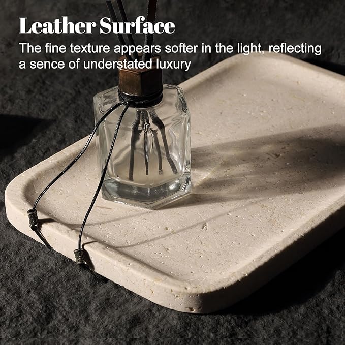 Koville Marble Vanity Tray, 12"x8" Marble Organizer Tray for Countertop Bathroom Kitchen Dresser, Rectangular Decorative Jewelry Dish for Cosmetics Perfume Trinket(Brown)