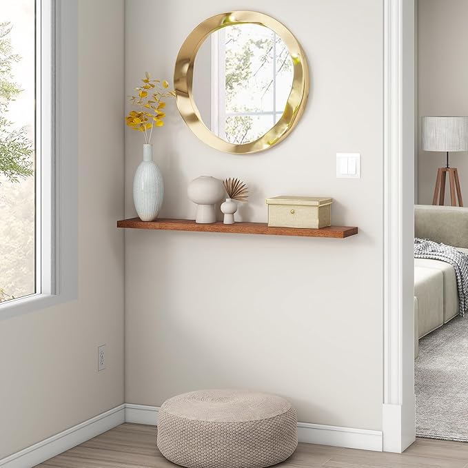 Fun Memories Floating Shelves, 8 Inch Deep Floating Shelves, Natural Oak Wood Floating Shelf 48 Inch Long, Rustic Wooden Wall Shelves for Home Storage, 48" W x 8" D, Walnut Oak Color, Set of 1