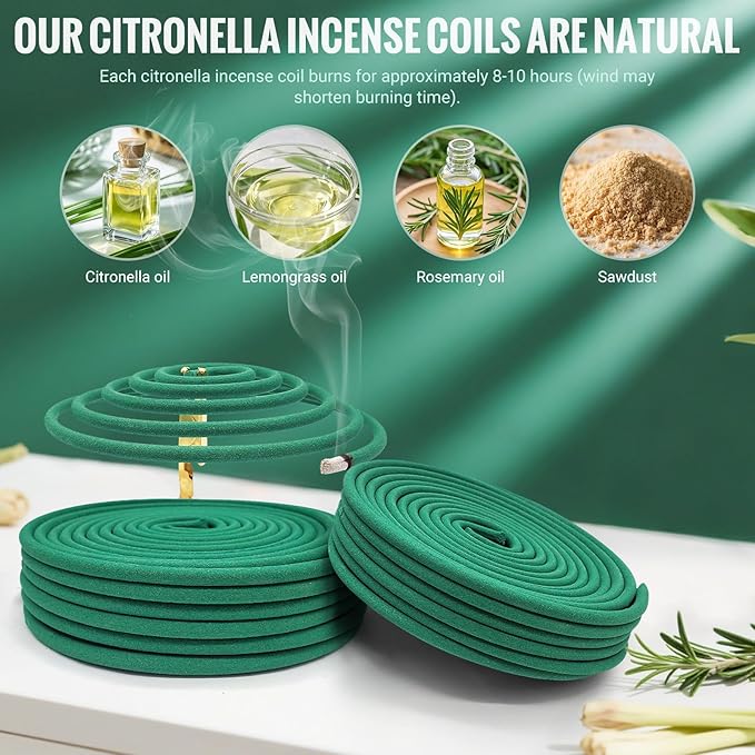 Large Citronella Incense Coil, Made from Natural Plants, Suitable for Outdoor, Living Room, Terrace use (24 Coils and Coil Holder)