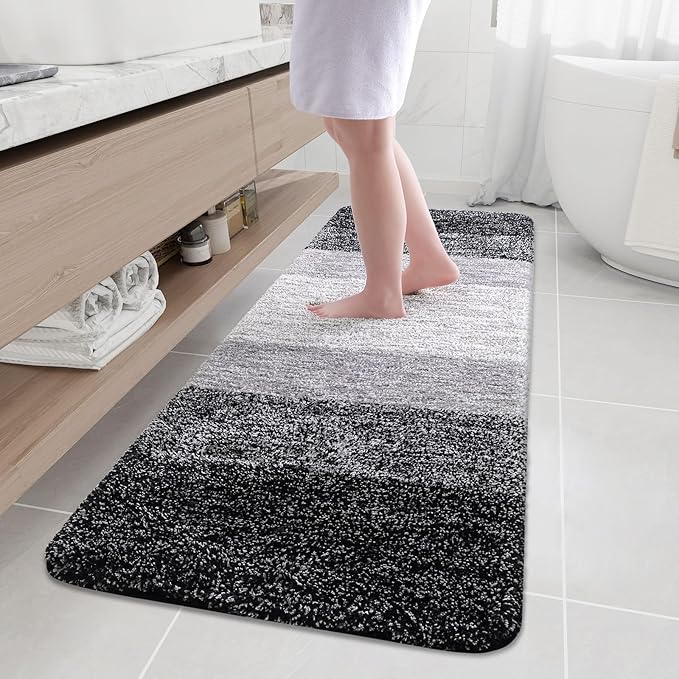 Arotive Microfiber Bathroom Rugs, Shaggy Soft and Absorbent Bath Rug, Non-Slip, Thick Plush Machine Washable Dry Bath Mats for Bathroom, Tub and Shower, 70x24, Black