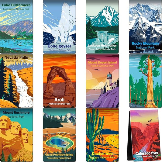 Outus 24 Pcs Magnetic Bookmarks National Park Magnetic Page Markers Assorted Inspirational Book Mark Set with National Park Landscape Book Marker Clip for Book Lovers Students Teachers Reading