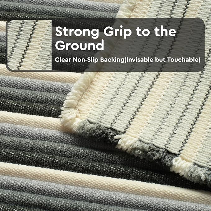 tchdio Striped Bath Mat Rug, Super Absorbent Non Slip Bath Mats for Bathroom Floor 3D Woven Gradient Bathroom Mat with Tassels Machine Washable Bathroom Rugs Beside Tub, 17" x 24", Green